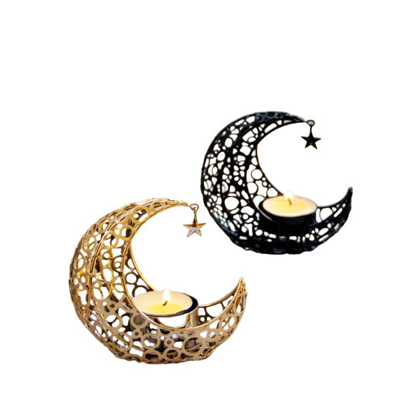 Iron Crescent Moon and Star Candle Holder