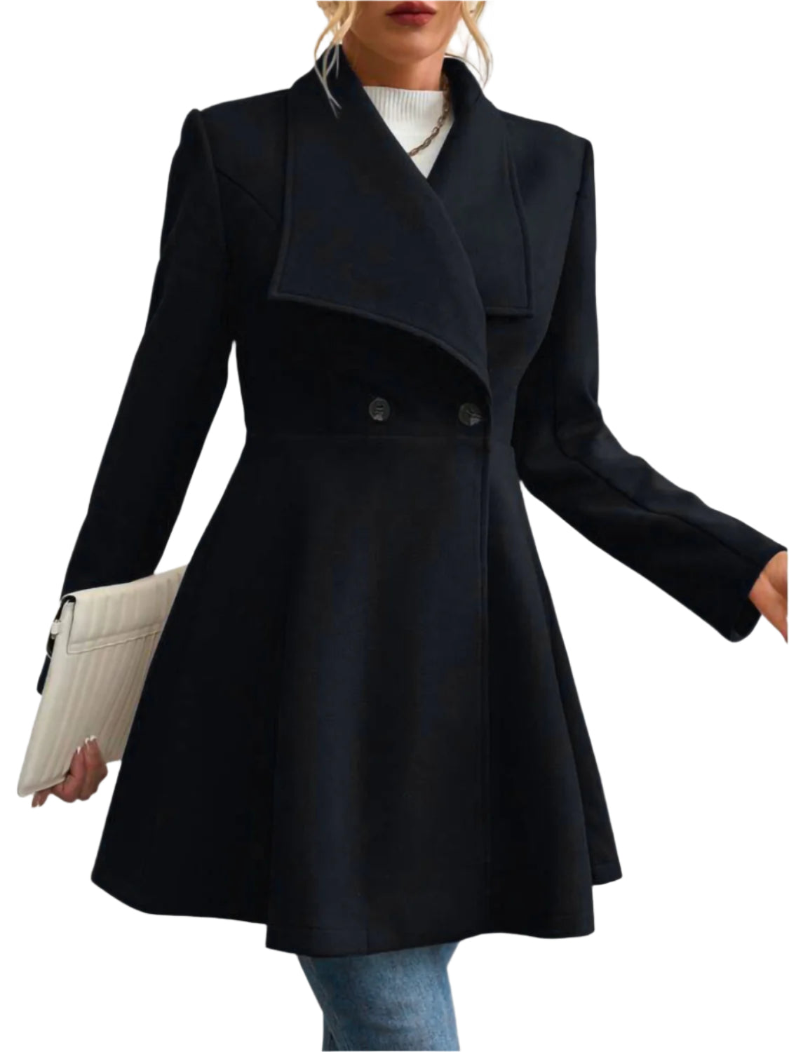 Collared Neck Button Up Long Sleeve Coat