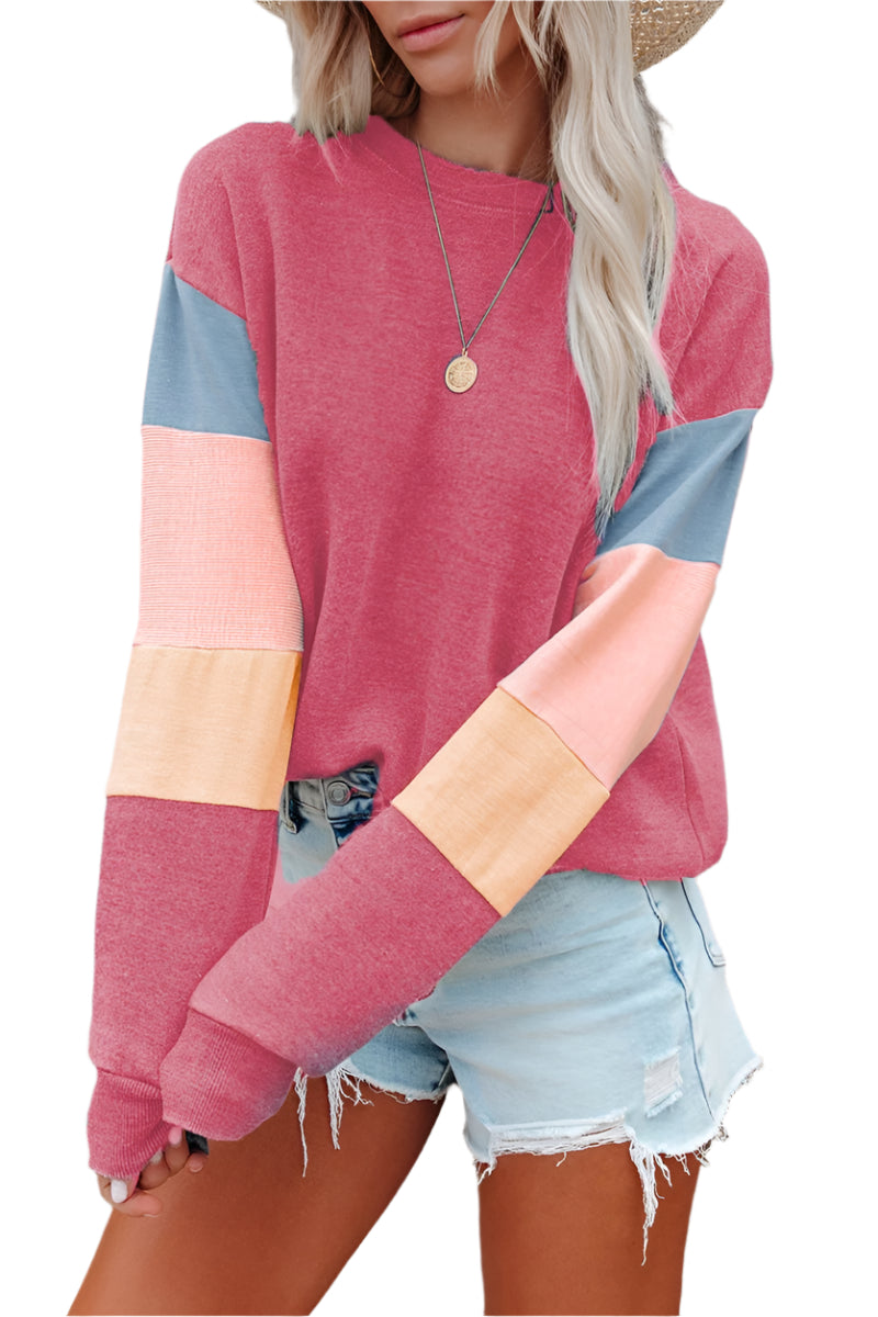 Color Block Round Neck Long Sleeve Sweatshirt