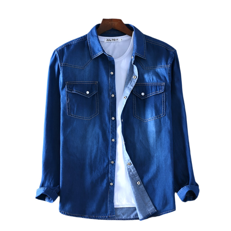 Men's Cotton Denim Long Sleeve Collard Shirt
