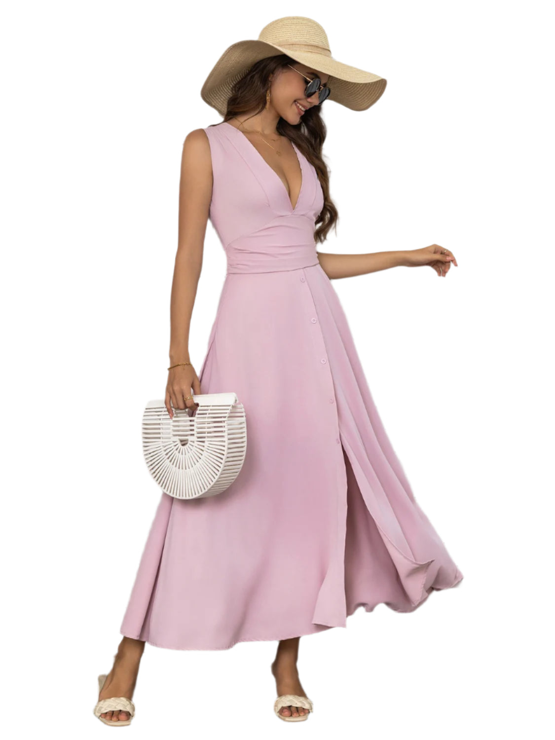 Full Size Slit V-Neck Sleeveless Midi Dress