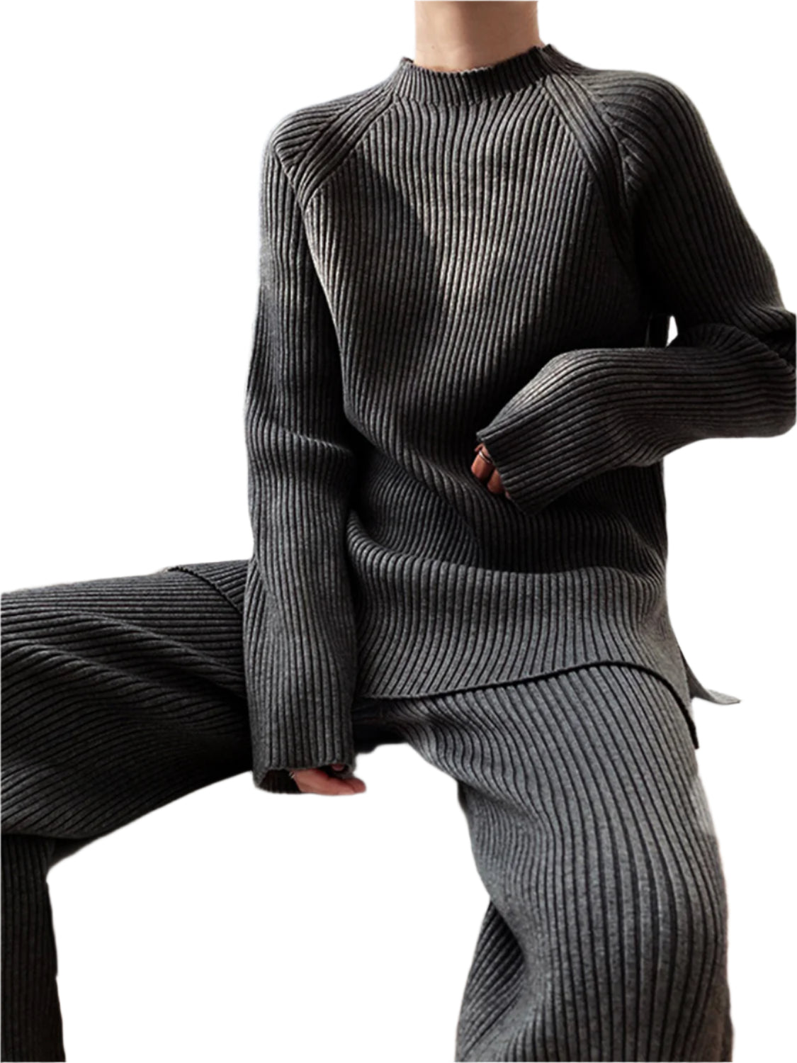 Mock Neck Raglan Sleeve Top and Pants Sweater Set