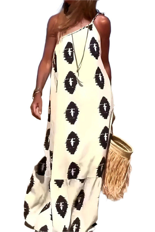 Printed Single Shoulder Maxi Dress