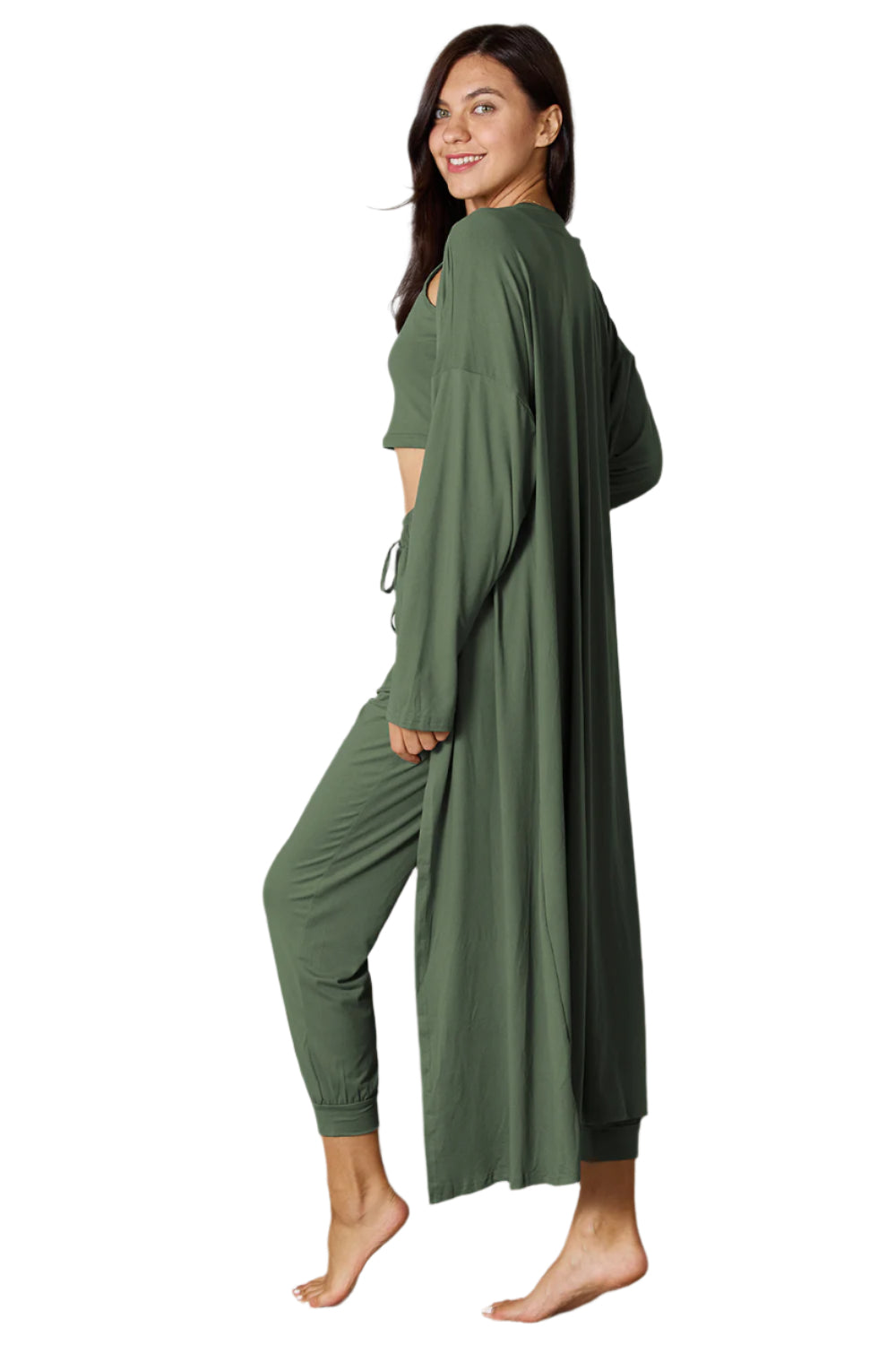 Tank, Pants, and Cardigan Set with Pockets