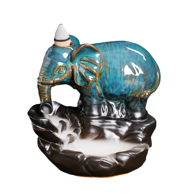 Ceramic Lotus Backflow Elephant Incense Burner