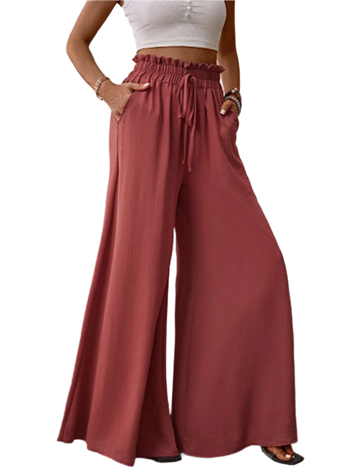 Perfee Frill Tied Wide Leg Pants