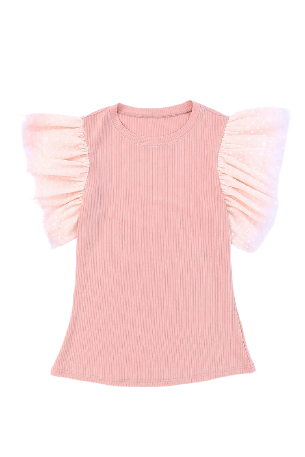 Ruffled Round Neck Cap Sleeve Blouse