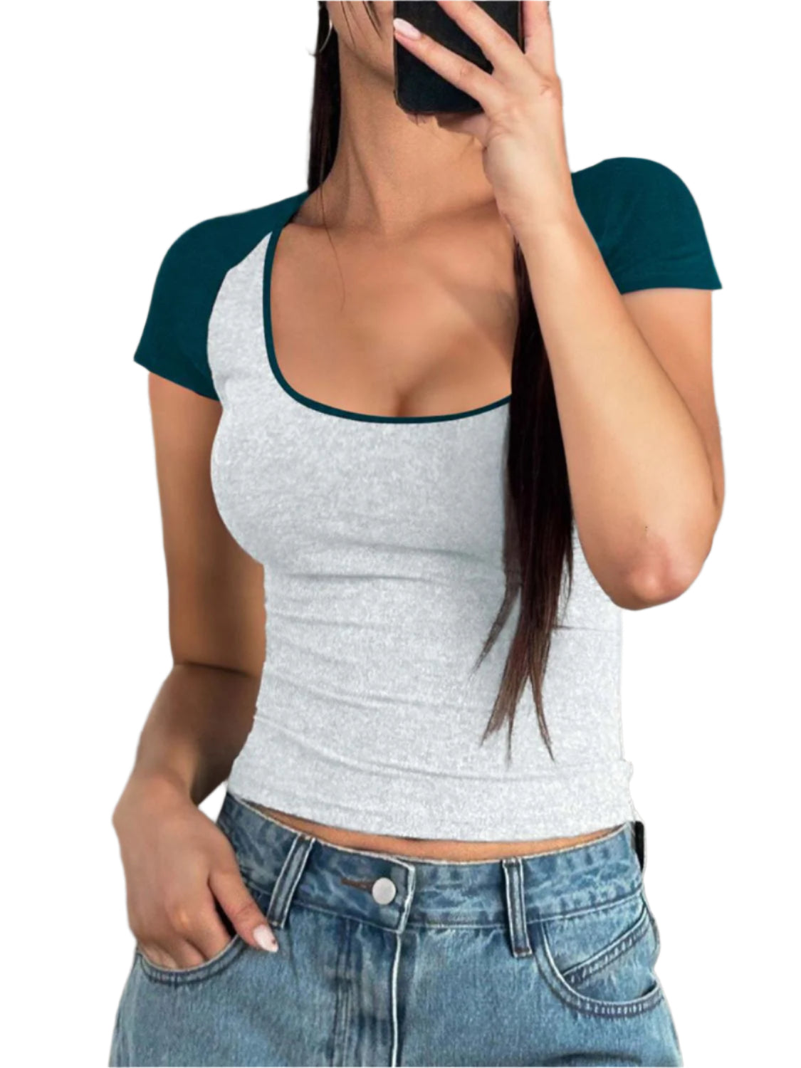 Devine Contrast Scoop Neck Short Sleeve T-Shirt