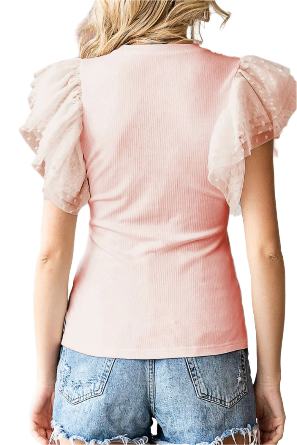 Ruffled Round Neck Cap Sleeve Blouse