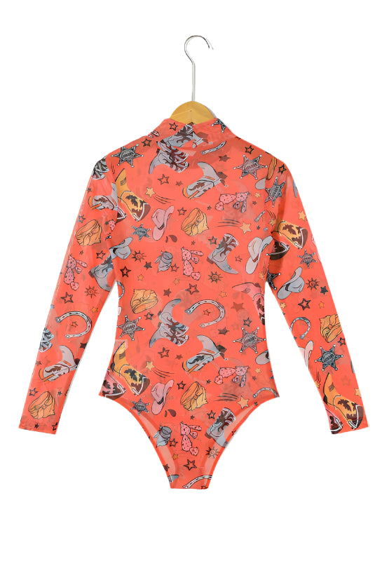 Printed Mock Neck Long Sleeve Bodysuit