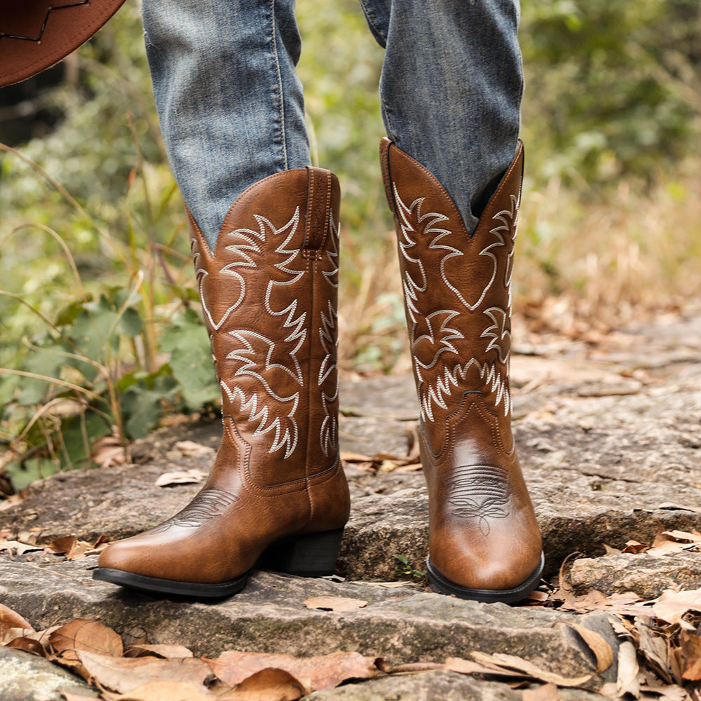 Men's PU Leather Embossed Cowboy Boots