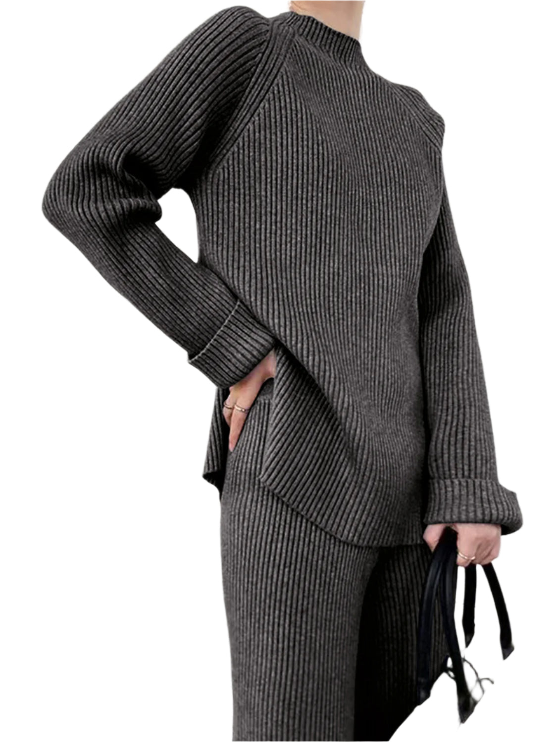 Mock Neck Raglan Sleeve Top and Pants Sweater Set
