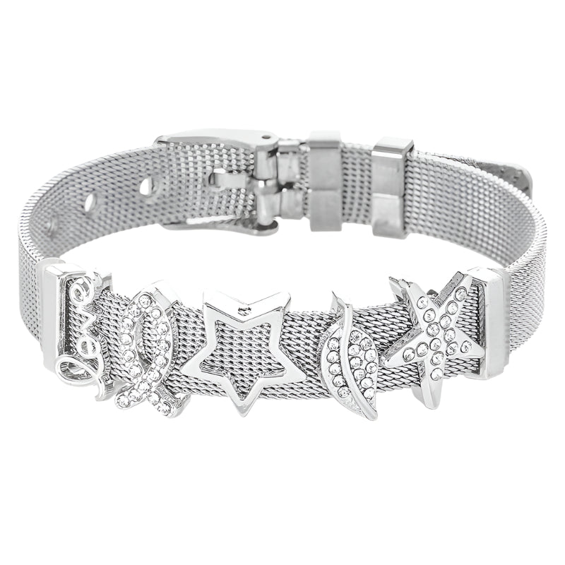 Stainless Steel Mesh Chain with Buckle Closure Charm Bracelet