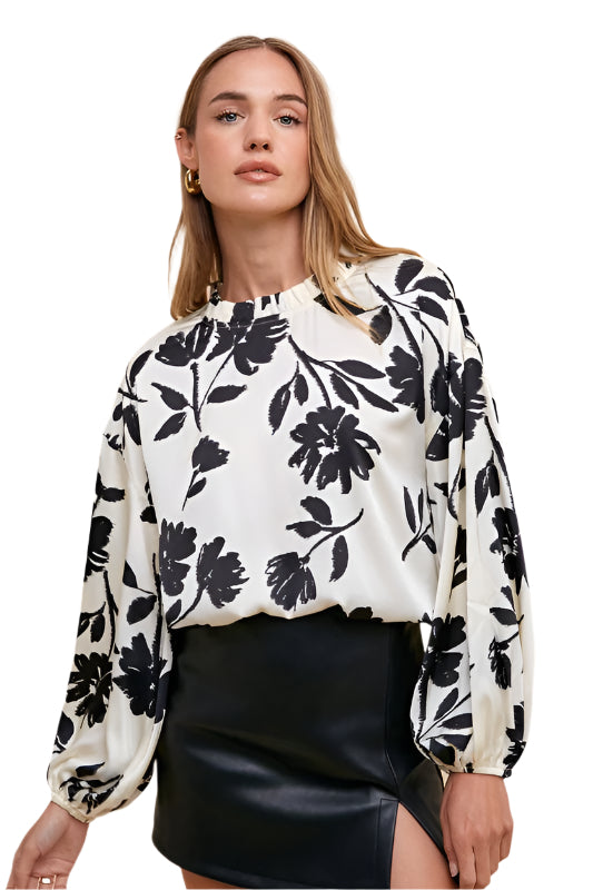 Annie Wear Frill Printed Balloon Sleeve Blouse