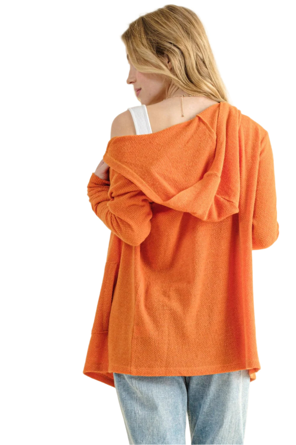 And The Why Full Size Thermal Hooded Open Front Cardigan with Pockets