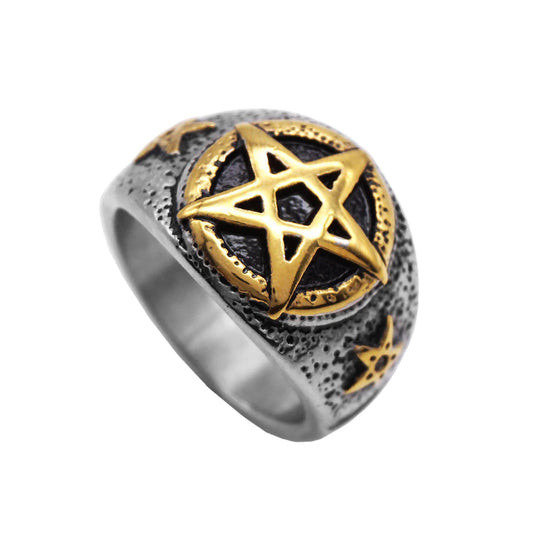 Stainless Steel Two Tone Pentagram Ring