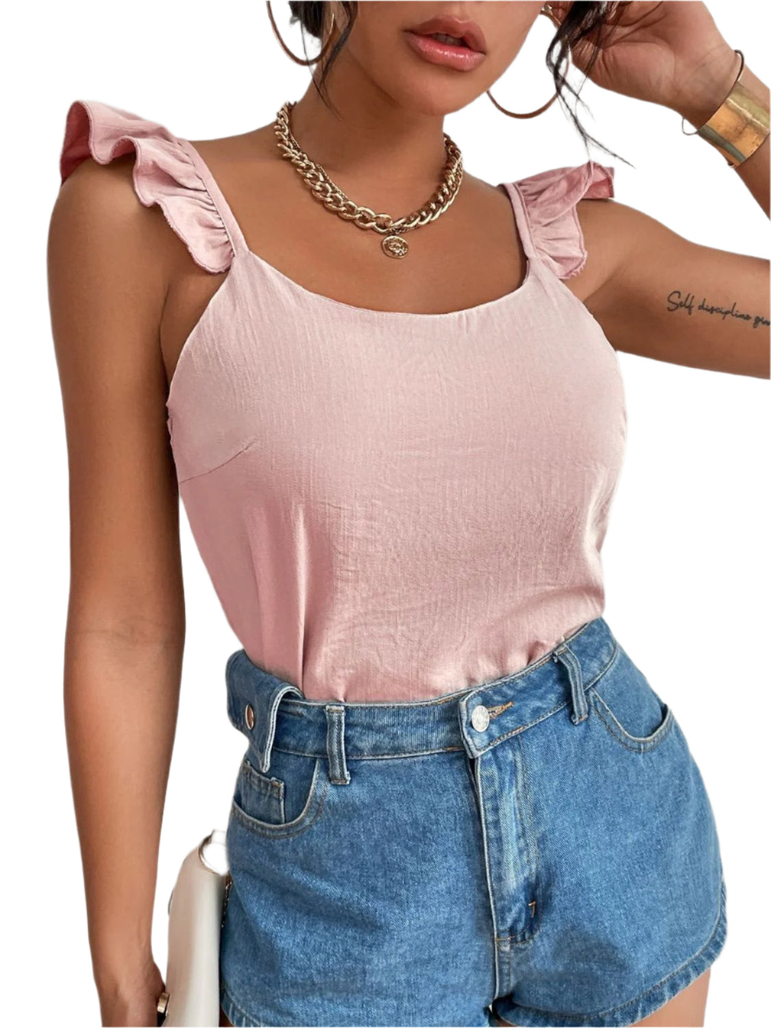 Backless Ruffled Scoop Neck Tank