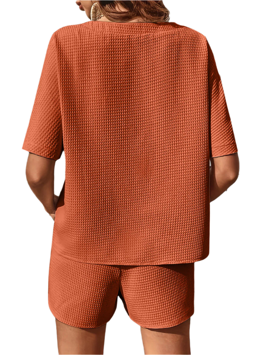 Waffle-Knit Half Sleeve Top and Shorts Set