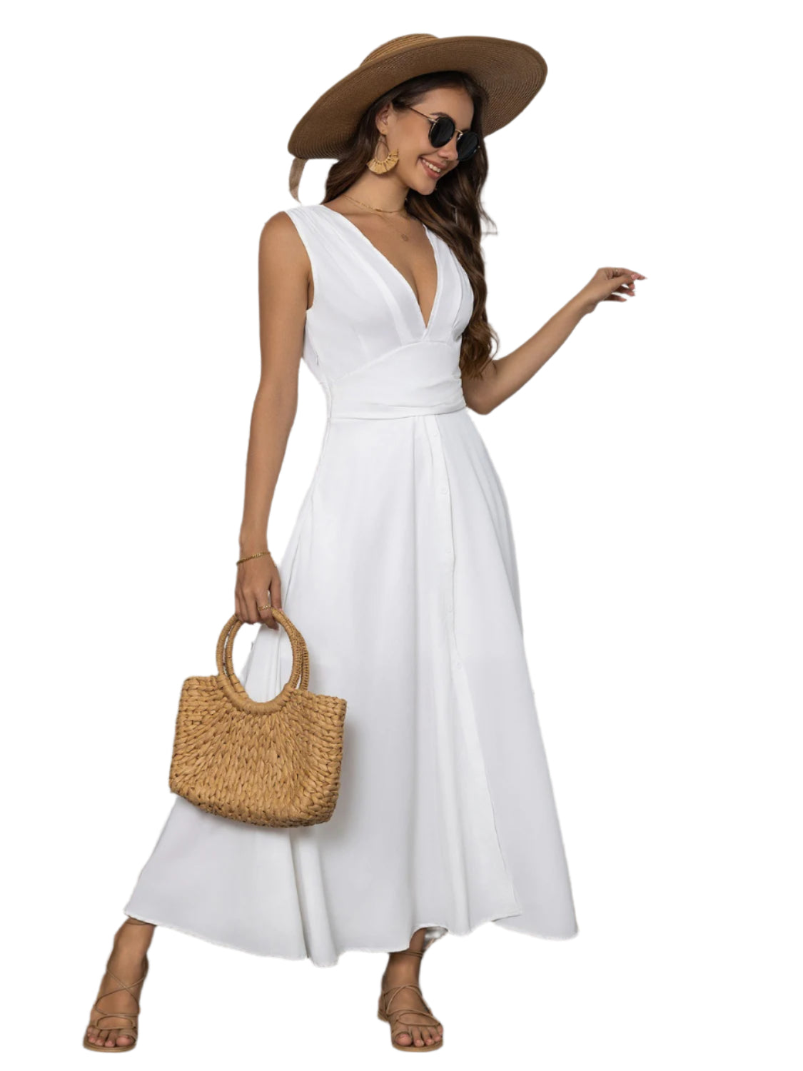 Full Size Slit V-Neck Sleeveless Midi Dress