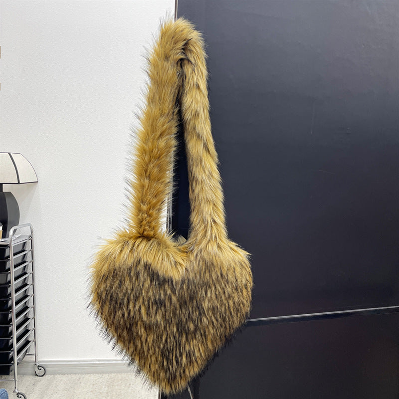 Faux Fur Big Heart Crossbody Bag