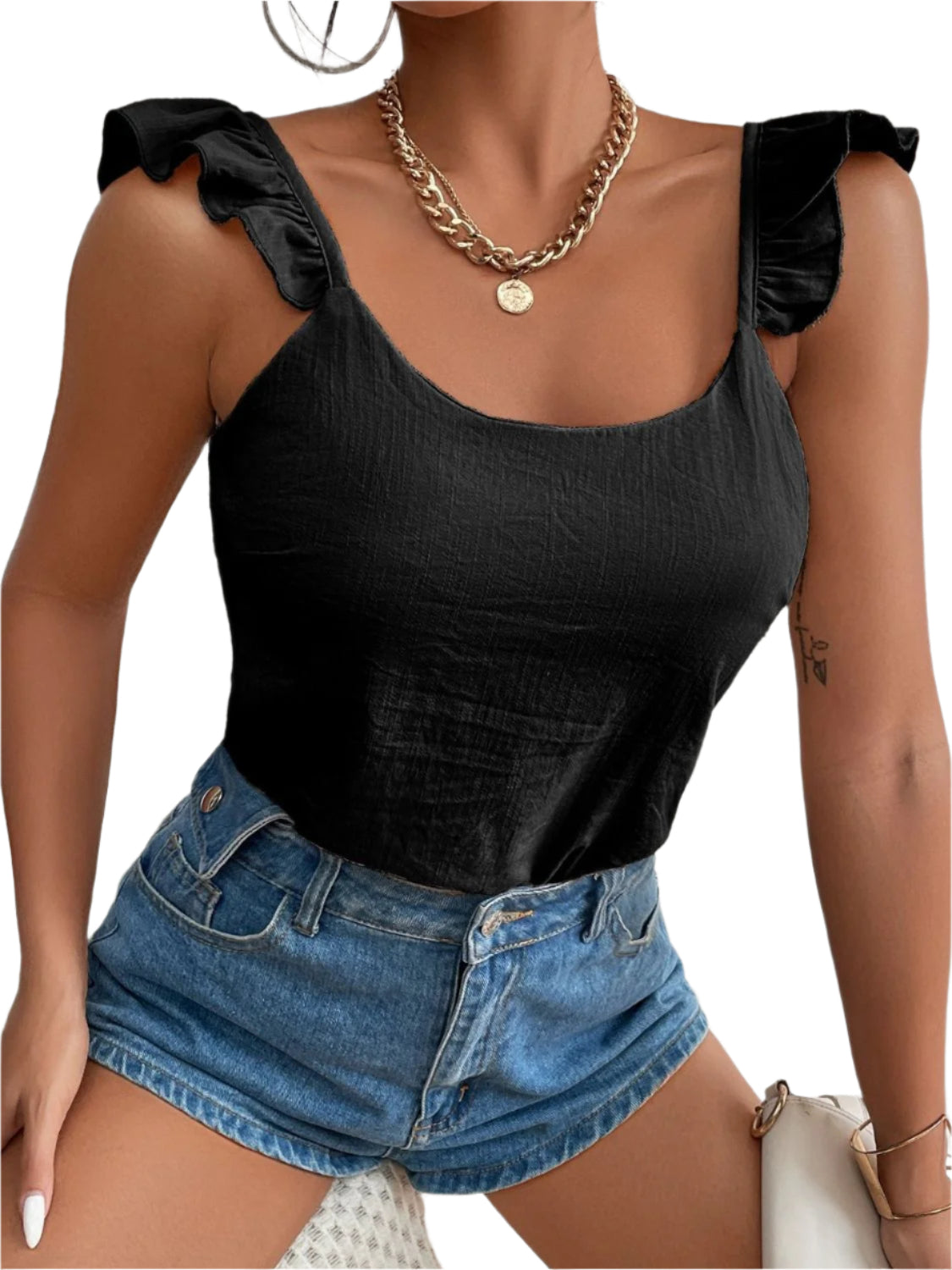 Backless Ruffled Scoop Neck Tank