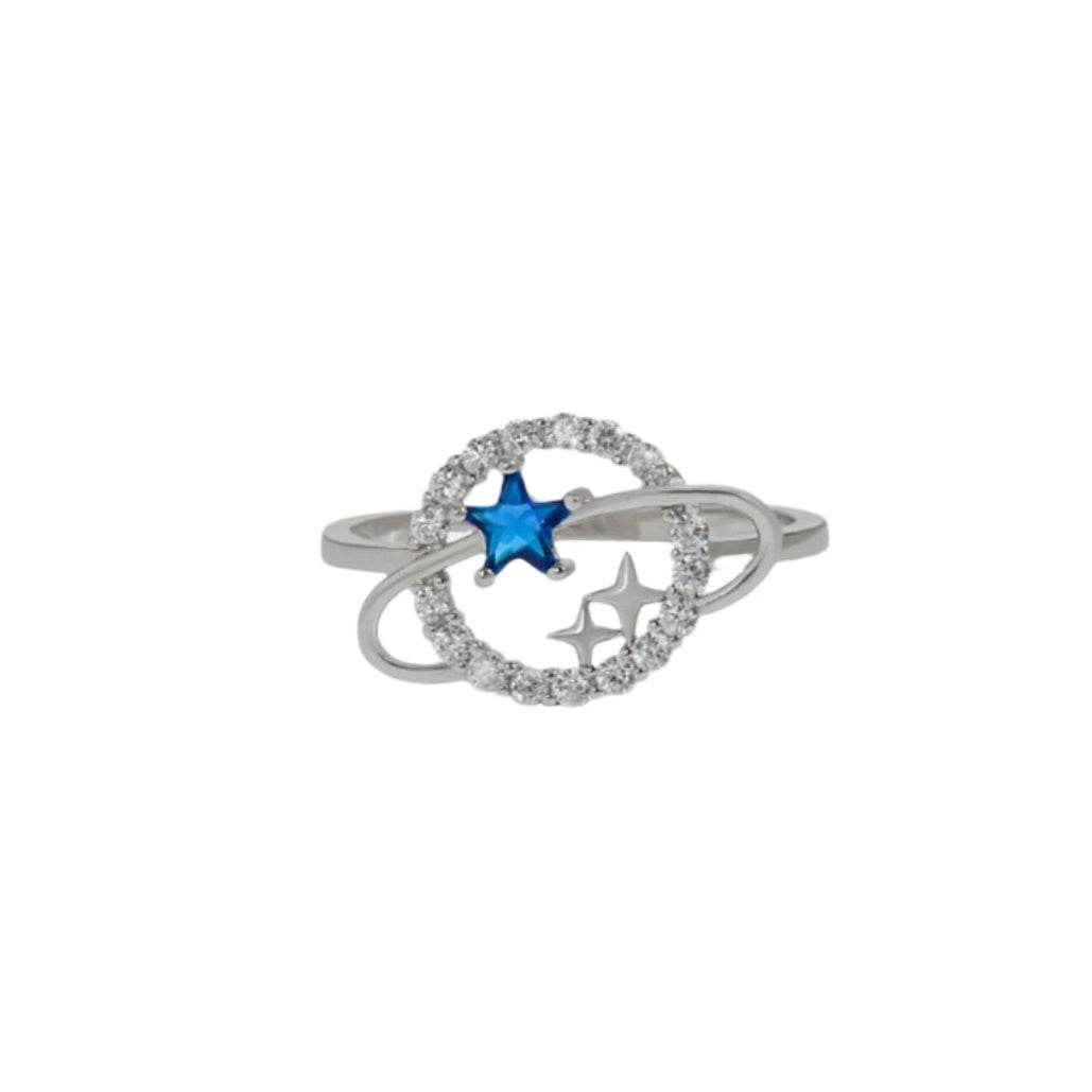 Planet Shape Inlaid Zircon 925 Sterling Silver Ring