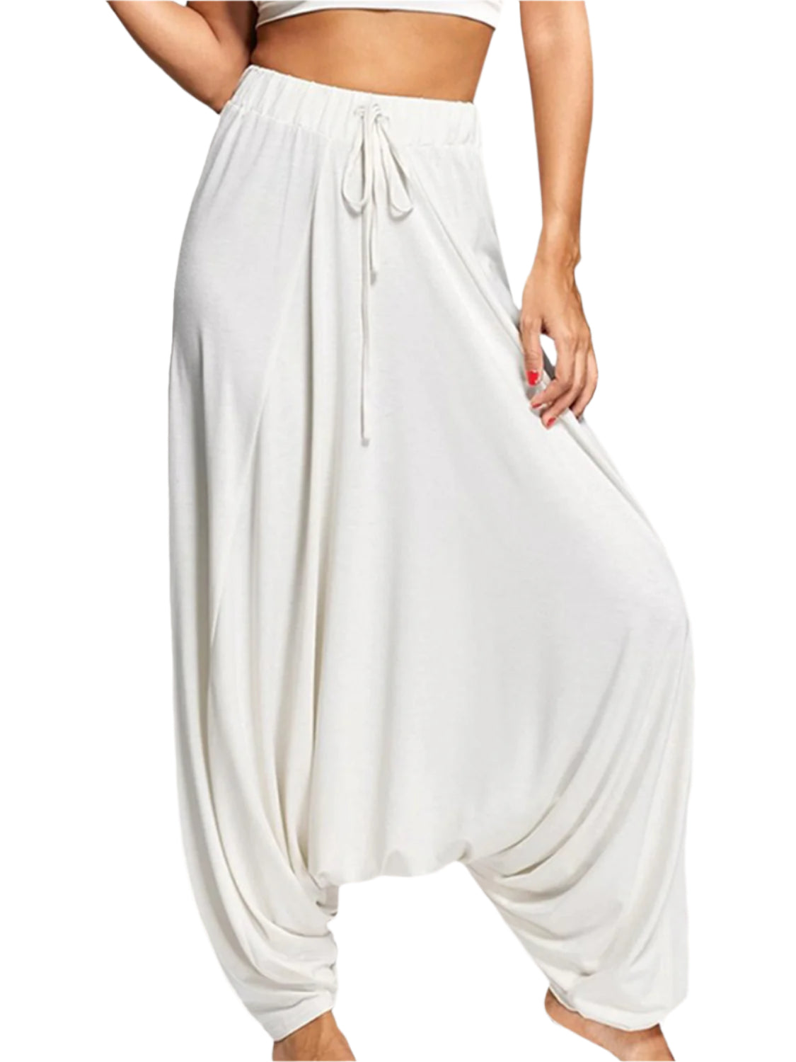 Tied Mid Waist Long Harem Pants