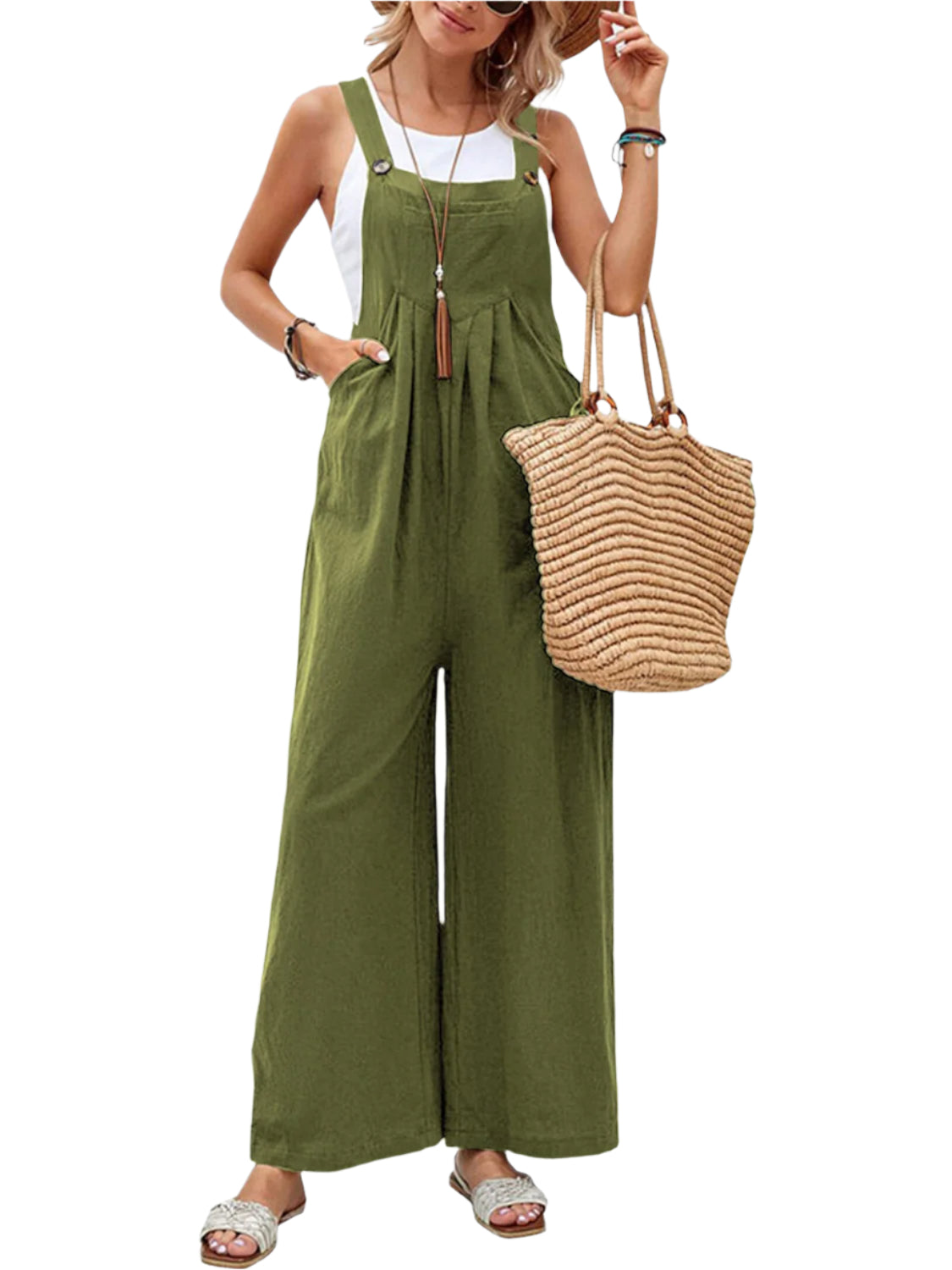 Full Size Square Neck Wide Strap Overalls