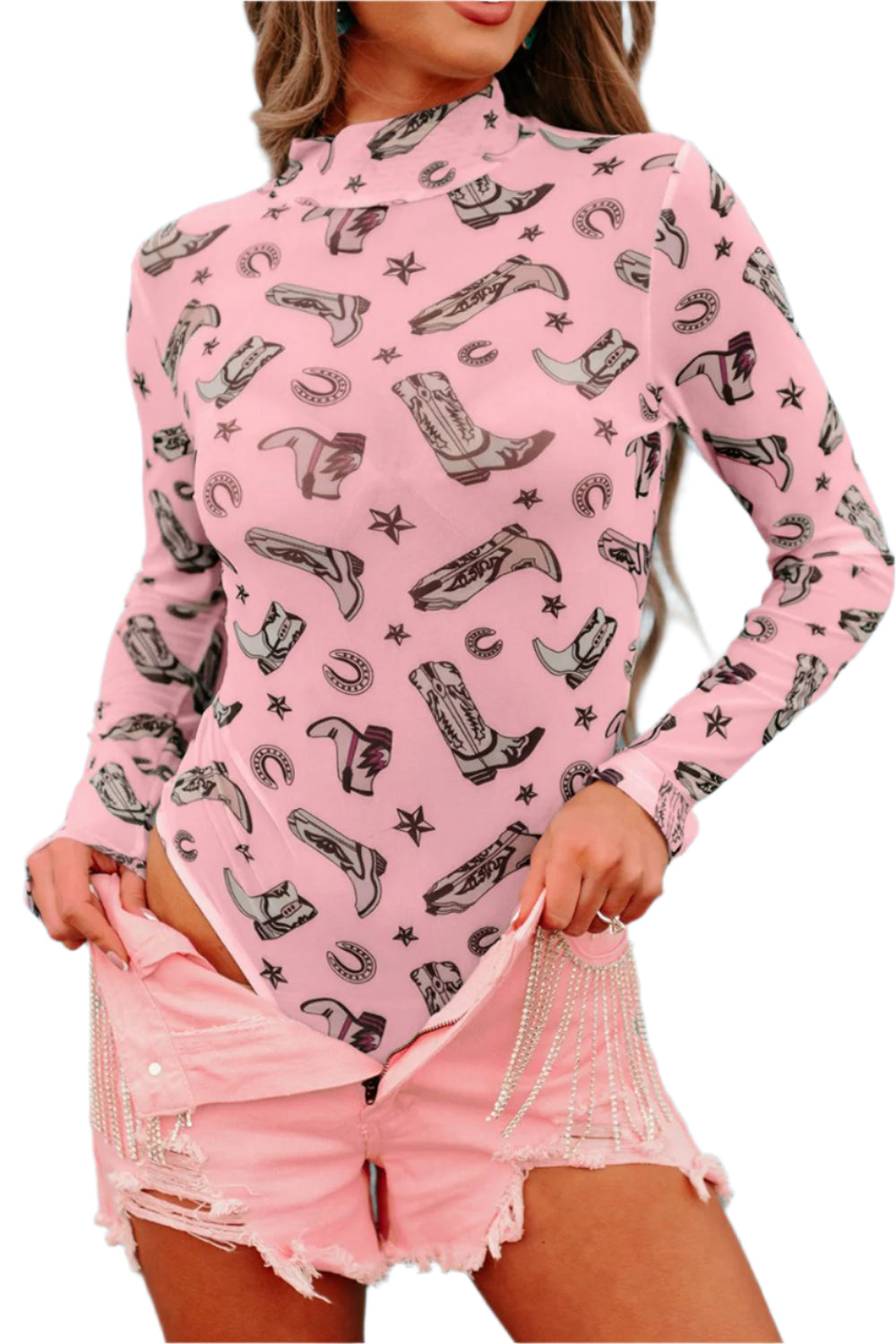 Printed Mock Neck Long Sleeve Bodysuit