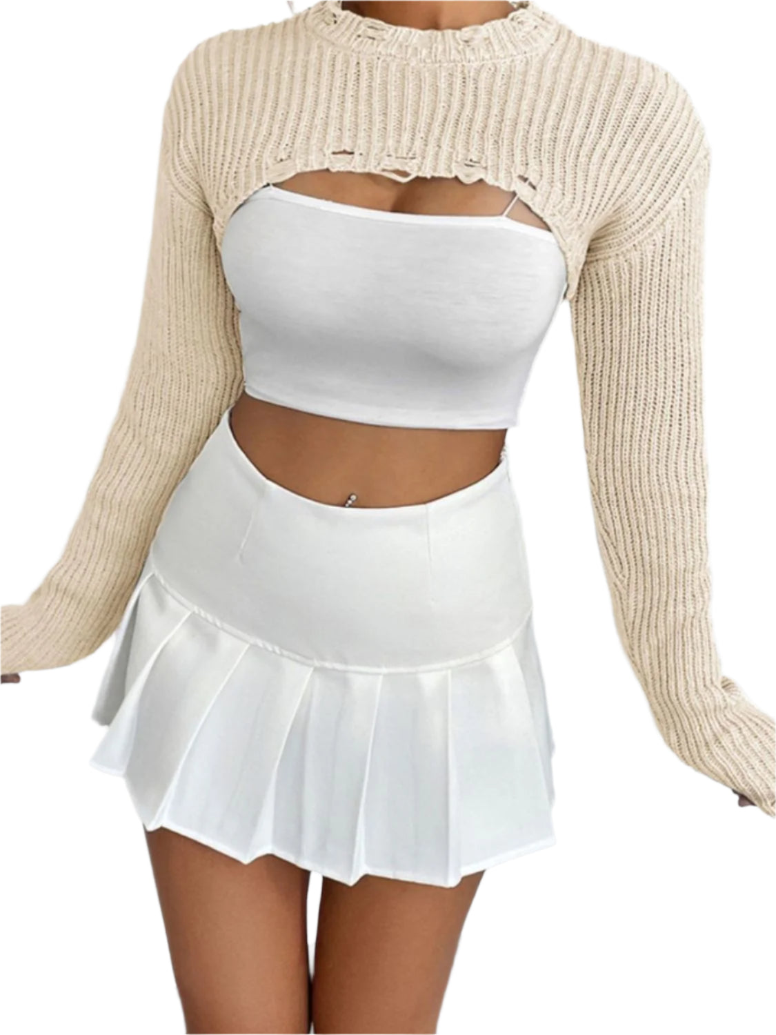 Distressed Long Sleeve Cropped Sweater
