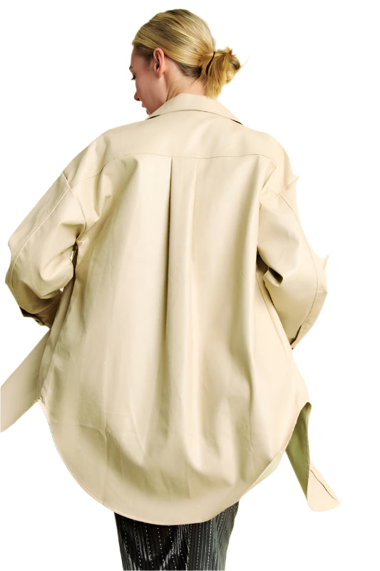 Davi & Dani Faux Leather Button Up Jacket with Chest Pockets