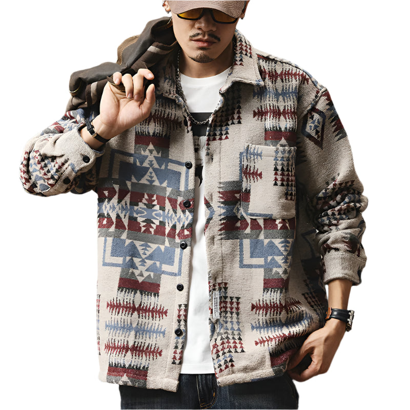 Men's Button Down Collard Geometric Shirt