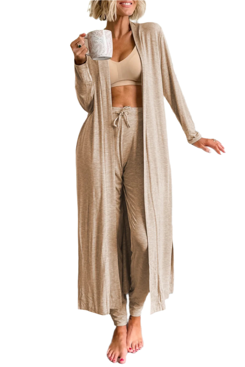 Open Front Long Sleeve Cardigan and Pants Lounge Set