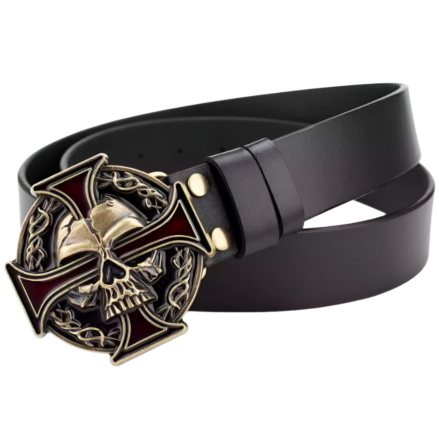 Cowhide Leather Belt with Skull Buckle