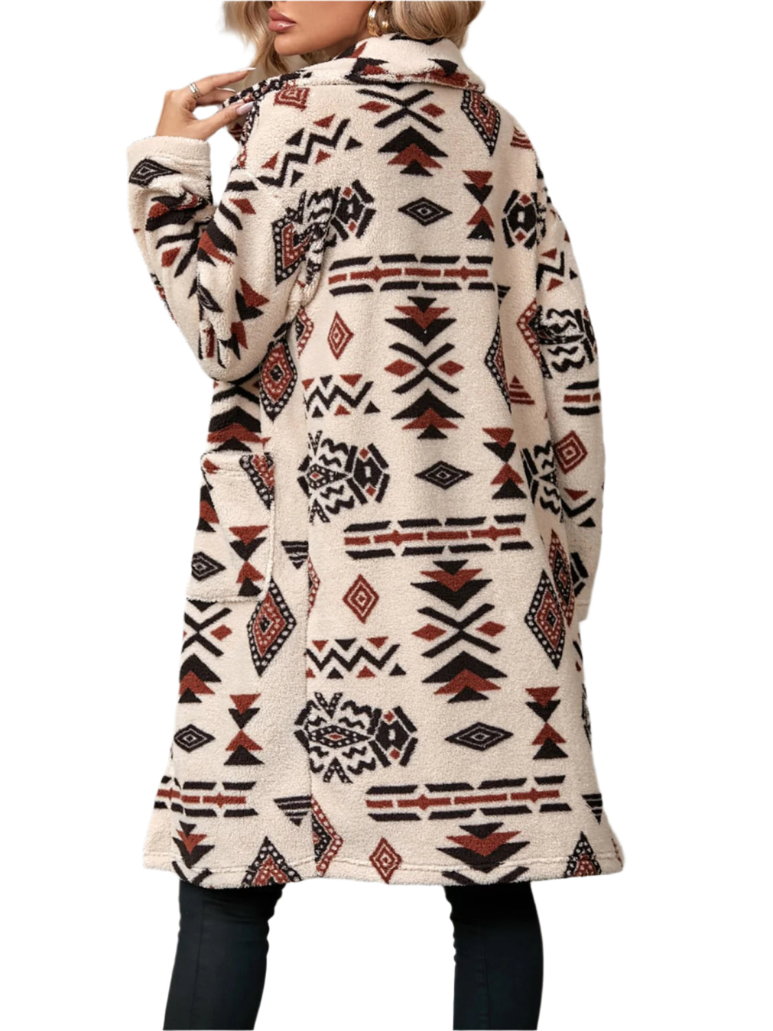 Geometric Pocketed Dropped Shoulder Coat