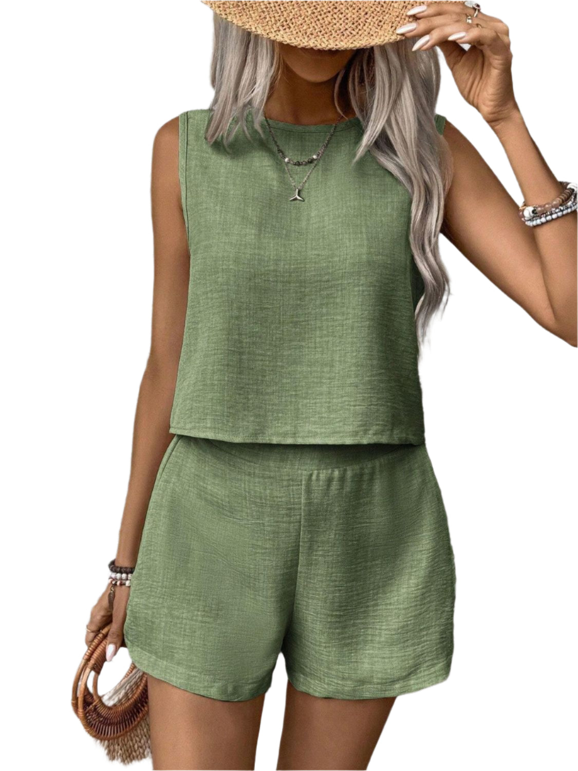 Round Neck Sleeveless Top and Shorts Set