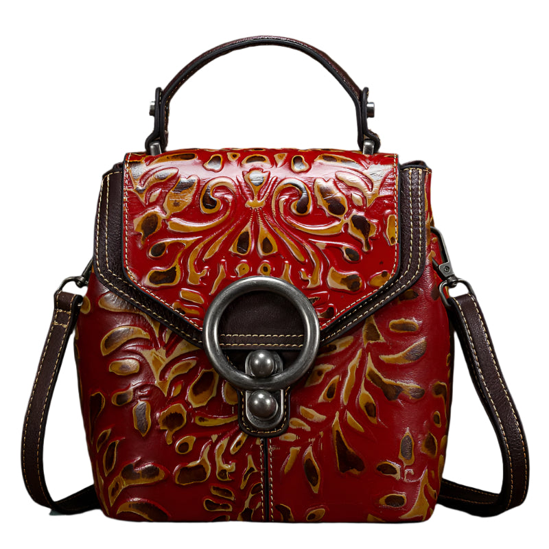 Embossed Cowhide Leather Handbag