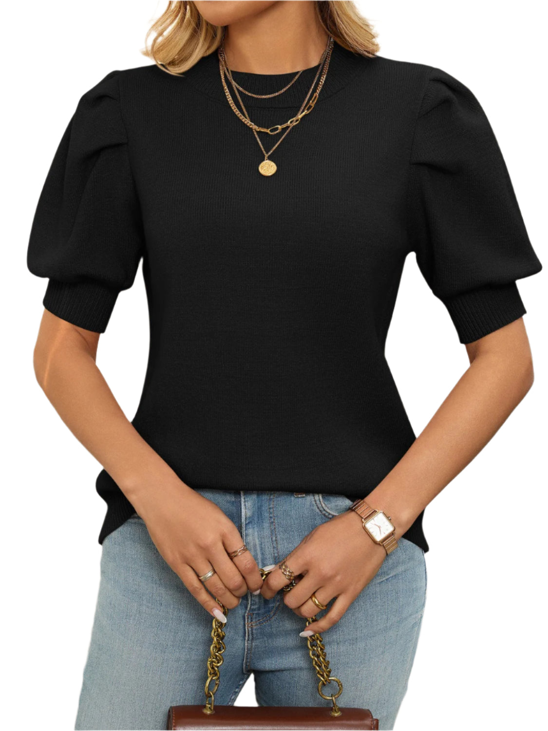 Mandy Mock Neck Puff Sleeve Sweater