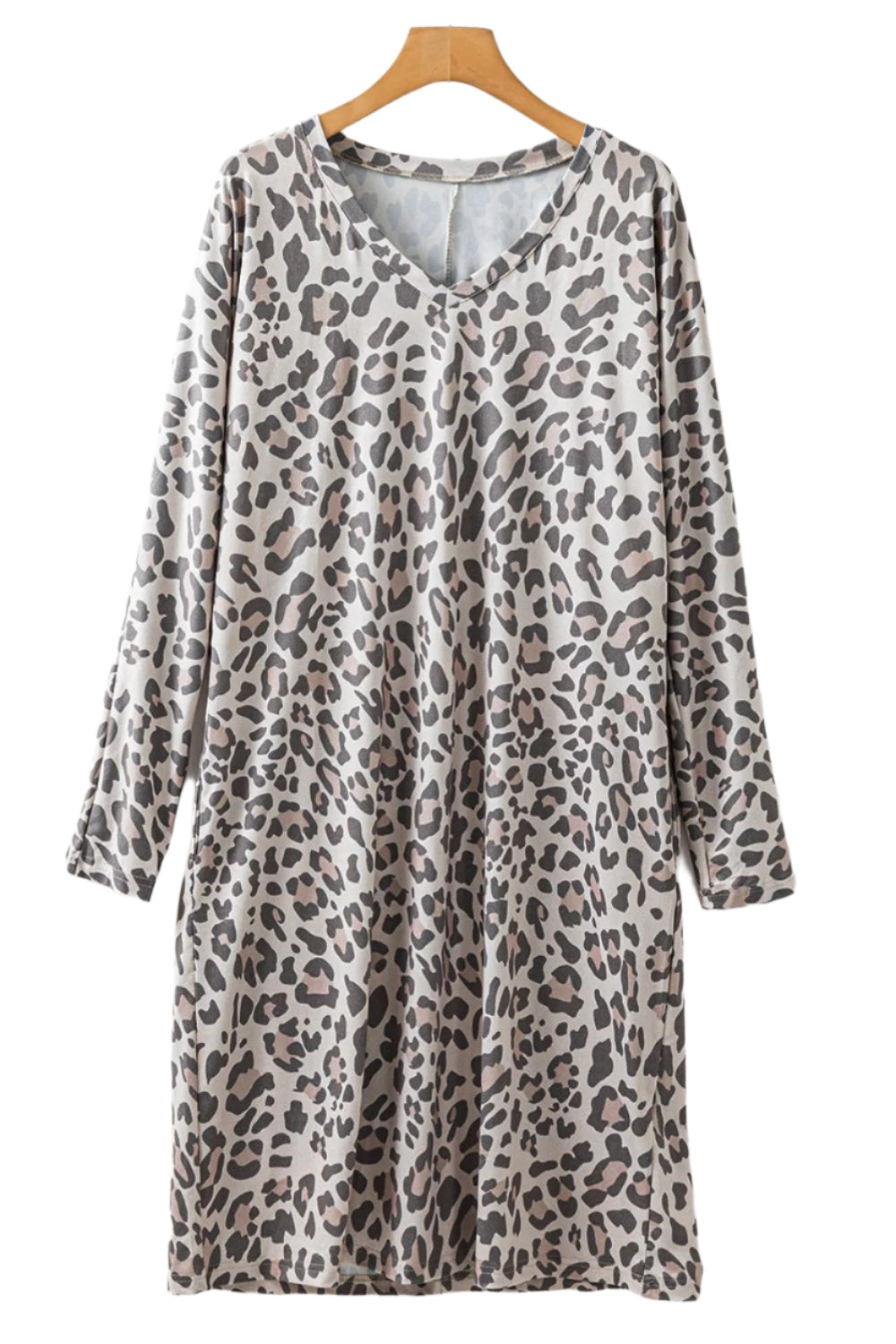 Leopard V-Neck Long Sleeve Dress