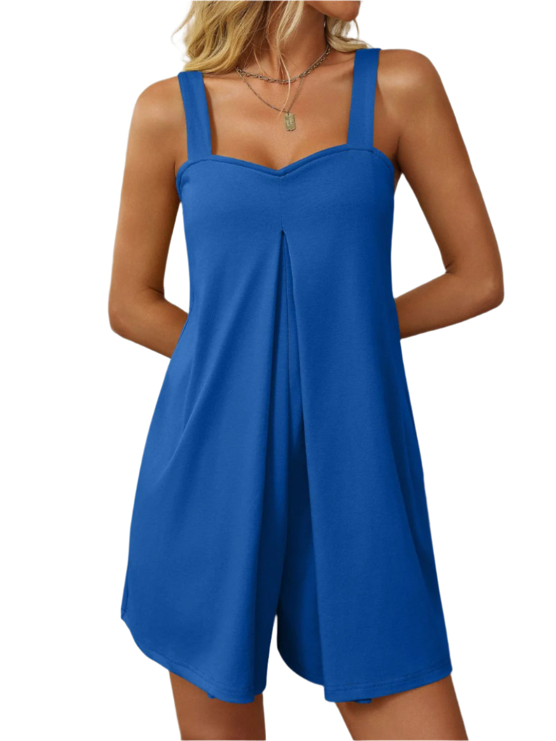 Mandy Sweetheart Neck Wide Strap Romper with Pockets