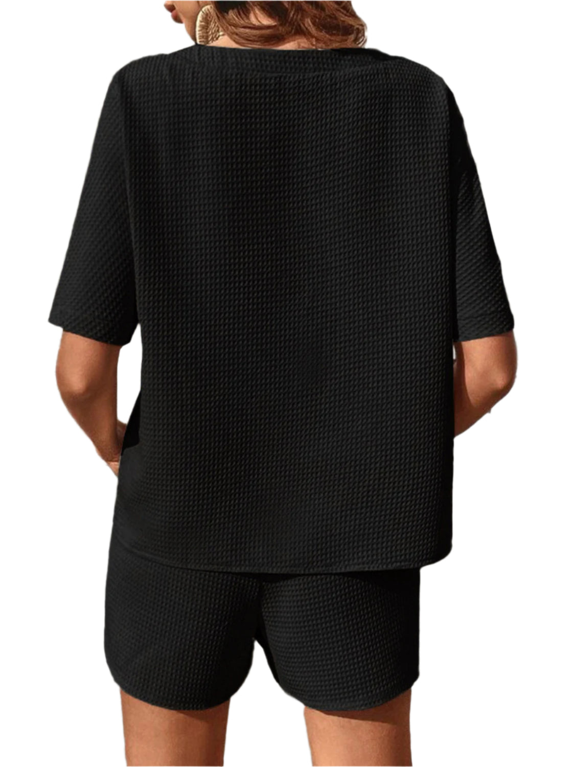 Waffle-Knit Half Sleeve Top and Shorts Set