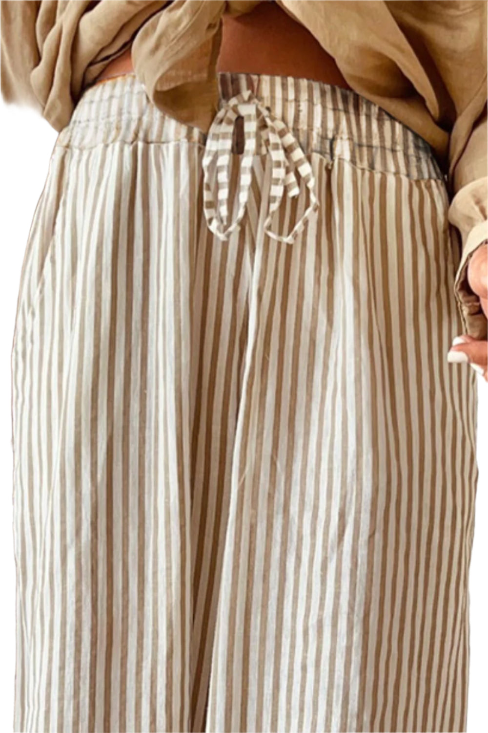 Pocketed Striped Wide Leg Pants