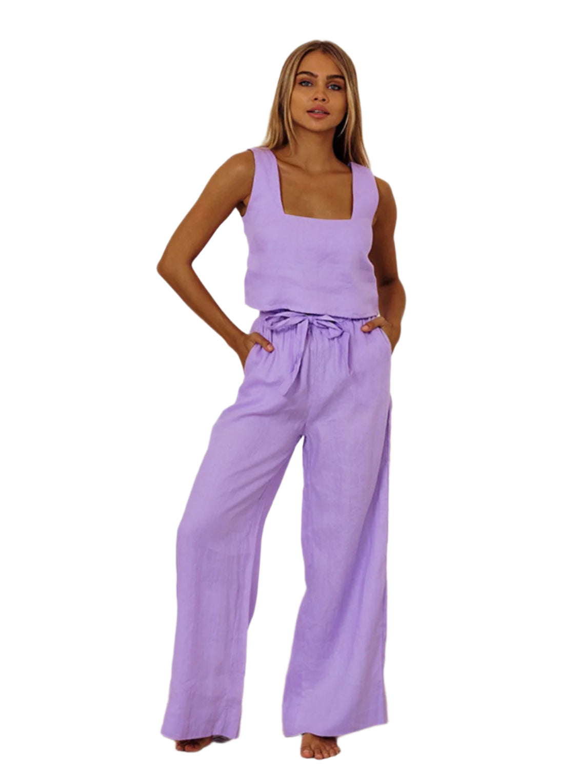 Square Neck Sleeveless Top and Pants Set