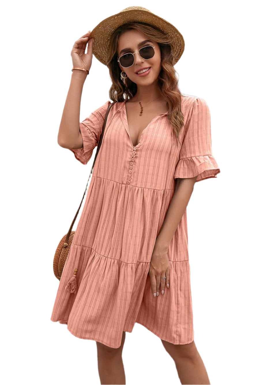 Ivy Lane Tassel Tie-Neck Ruffle Hem Dress