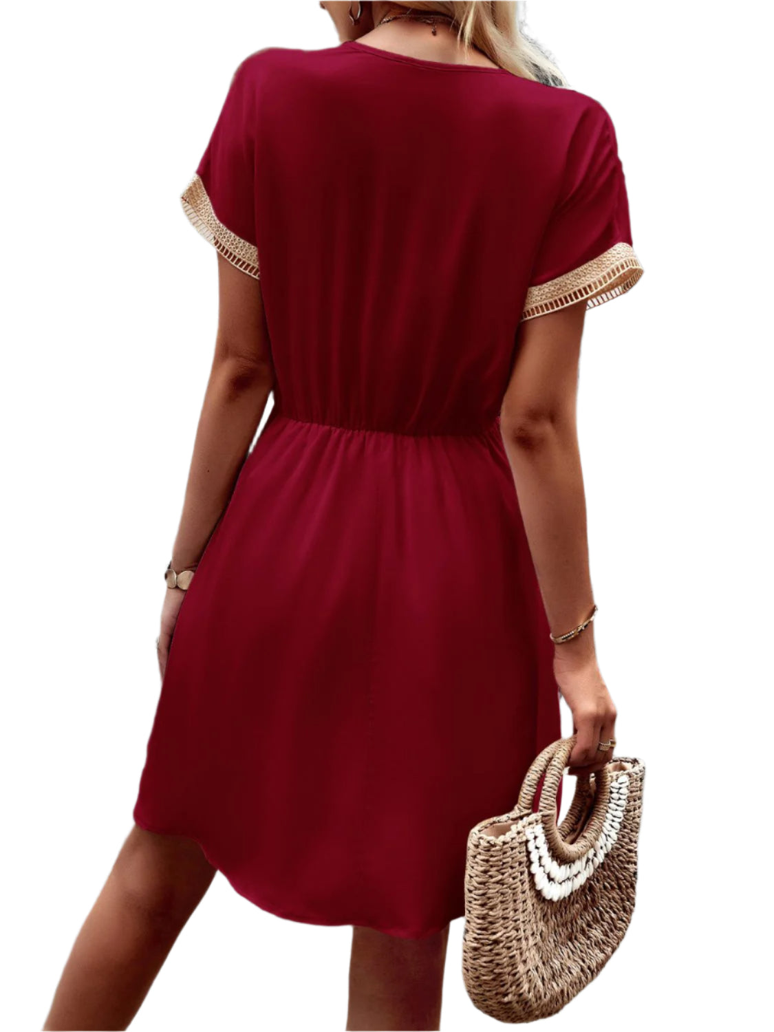 Devine Contrast Trim V-Neck Short Sleeve Mini Dress