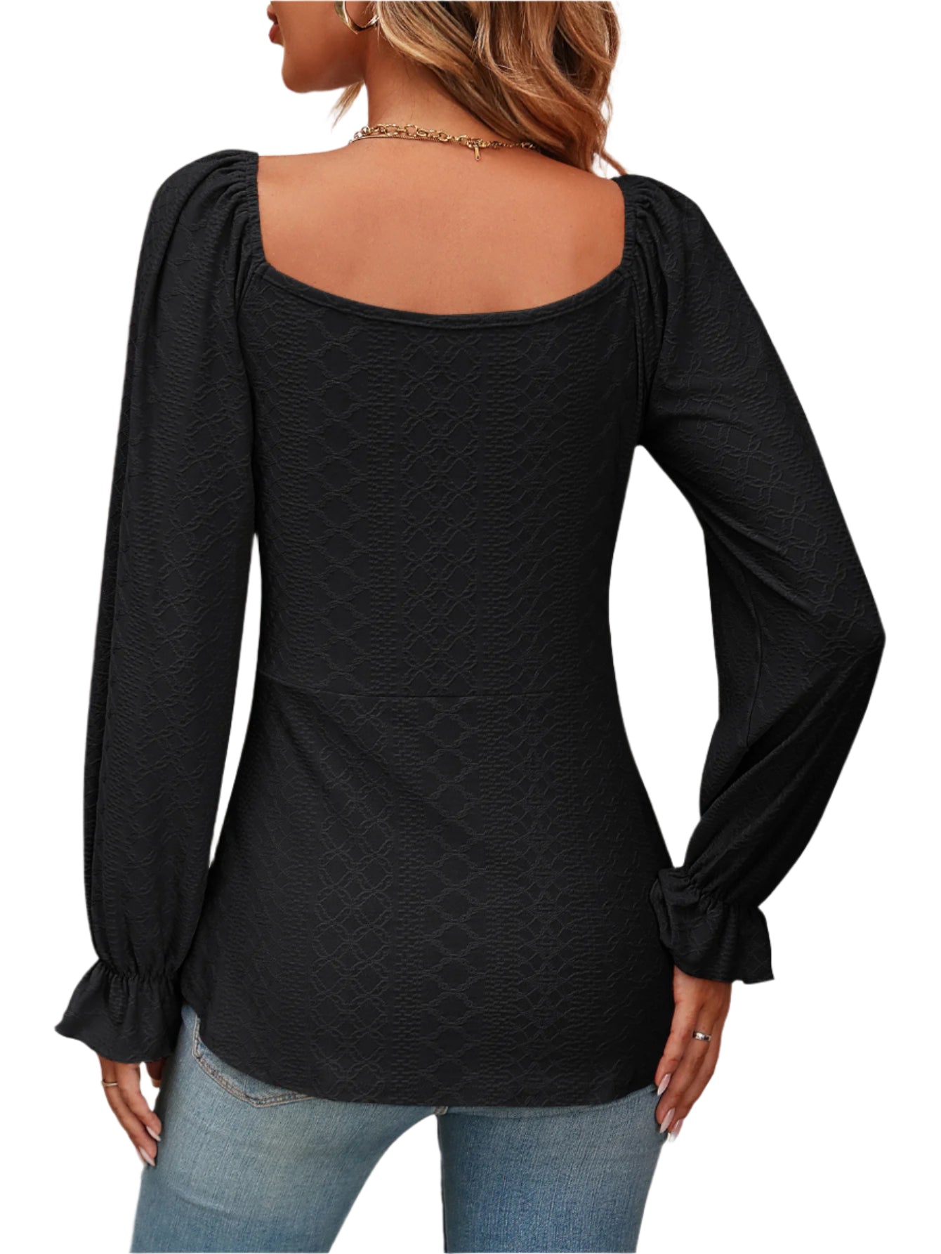 Mandy Tie Front V-Neck Puff Sleeve Blouse