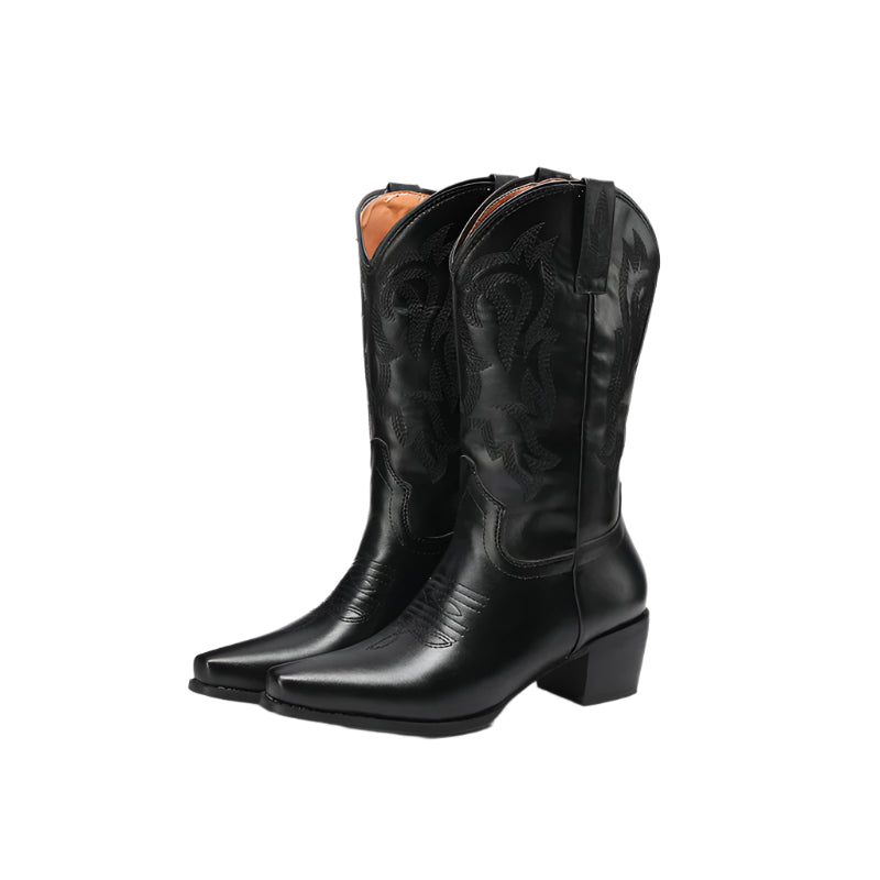 Embroidered PU Leather Western Cowboy Boot