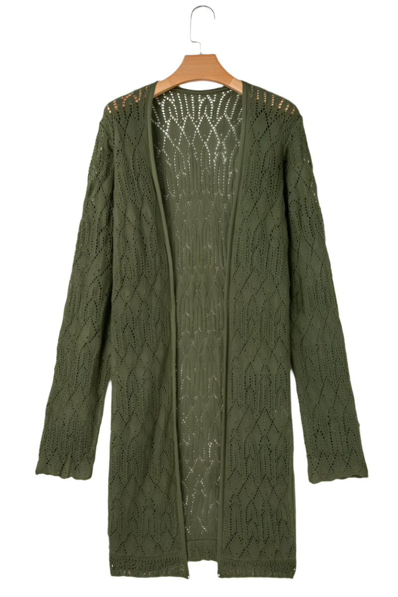 Openwork Open Front Long Sleeve Cardigan