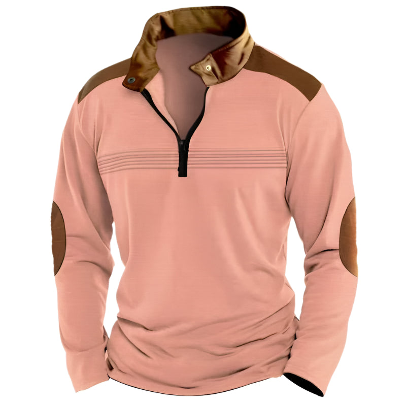 Men's Long Sleeve Zipper Patchwork Sweater