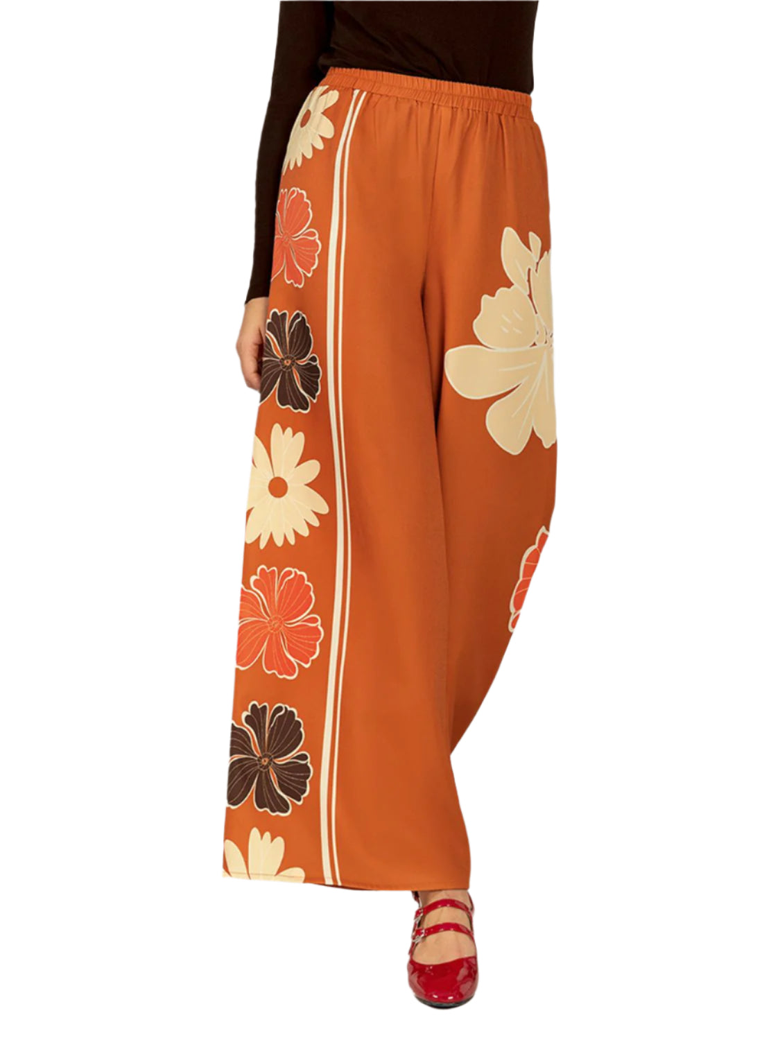 Printed Elastic Waist Wide Leg Pants